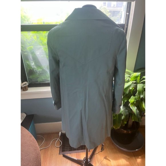 90s Grey Blue Trenchcoat with Brown Plaid Recycled Wool Removable Lining - Picture 7 of 7